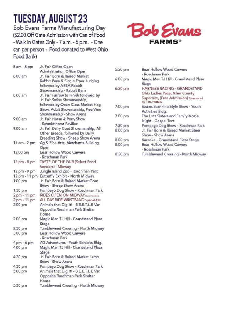 2022 Fair Schedule of Events Allen County Fairgrounds