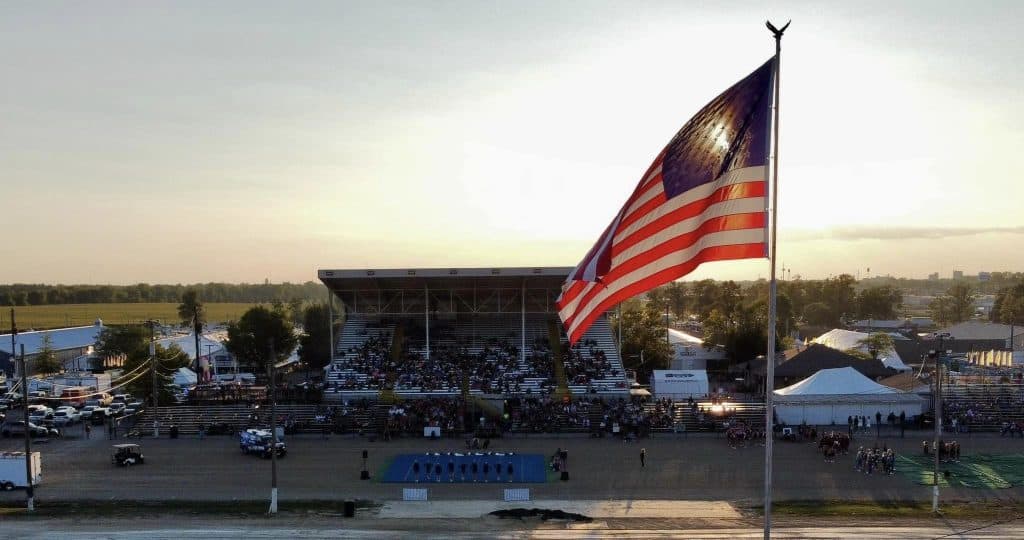 Allen County Fairgrounds Grandstand with American flag